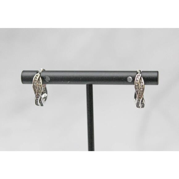 Small Huggie  Sterling Silver and Rhinestone Woven Earrings E53 - Picture 1 of 3